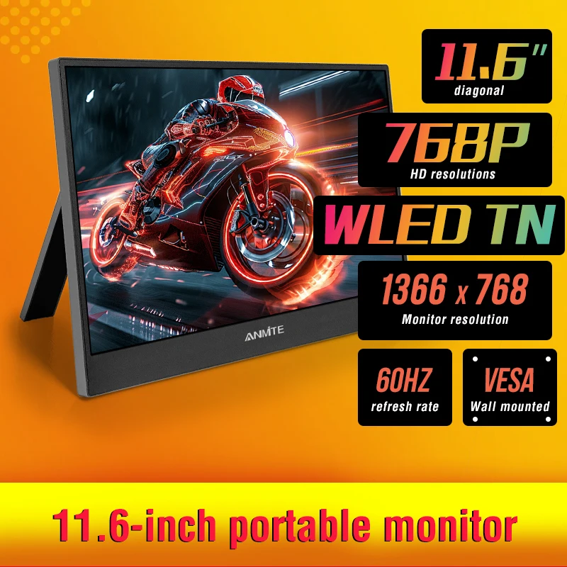 11.6 inch Portable Monitor TN1366*768 Second Game Screen Extended Display for Laptop with Bracket For xbox/raspberry Pi