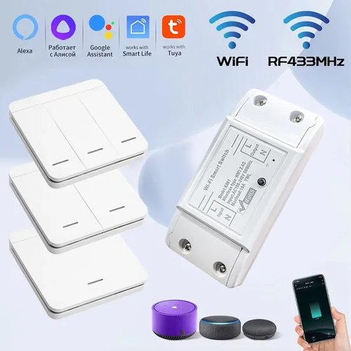 Imagen 1 del producto Tuya-interruptor WiFi de 433MHz, temporizador de interruptor Universal, interruptor de pared inalámbrico de 1/2/3 entradas, Control por voz, soporte de vida inteligente Alexa y Google