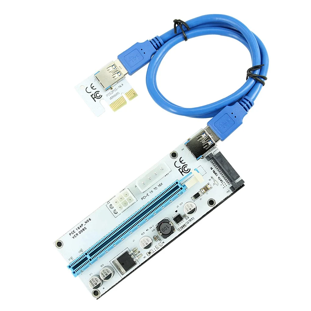 

PCI-E Riser Board 6-pin Interface 1x to 16x Adapter Graphic Card PCI-E Extender Board, Red White, Blue Cable