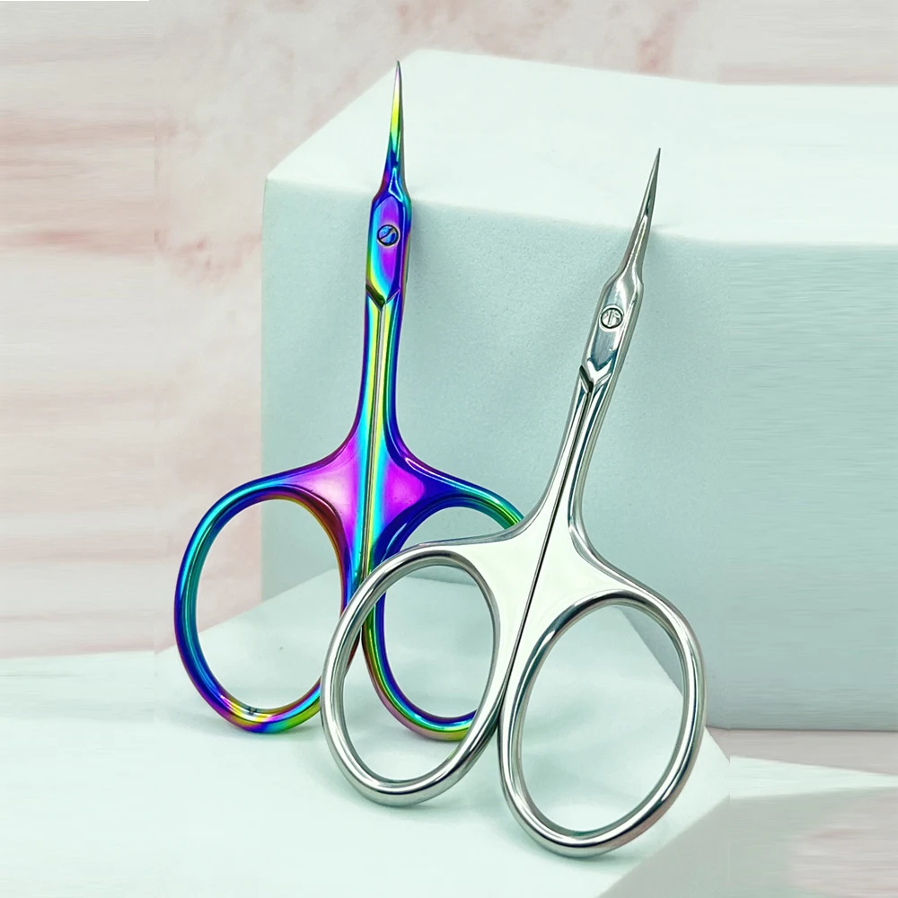 1Pcs Cuticle Scissors Manicure Nail Tools Stainless Curved Blade Eyebrow Eyelash Dry Skin Multi-purpose Small Scissors