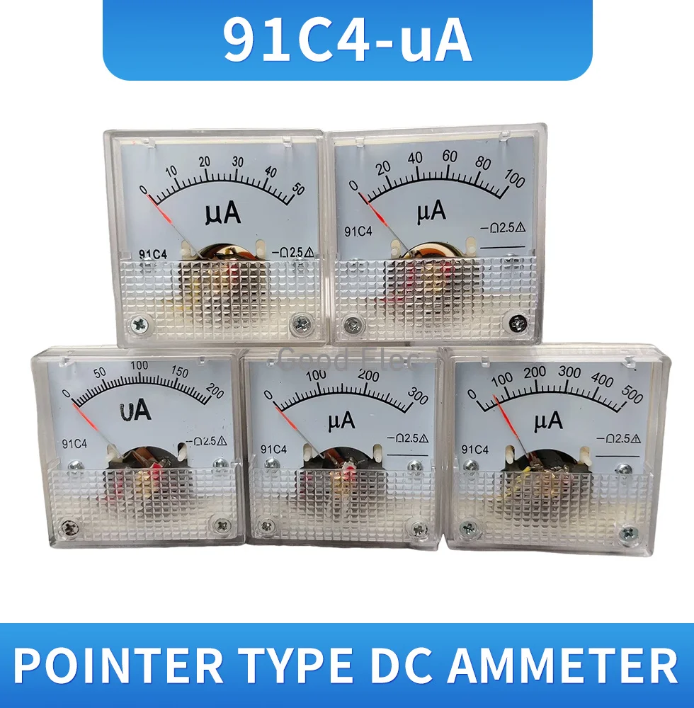 91C4-UA DC microammeter 50 100 200 300 500 Analog Mechanics Plate table Pointer type Ammeter 45*45mm