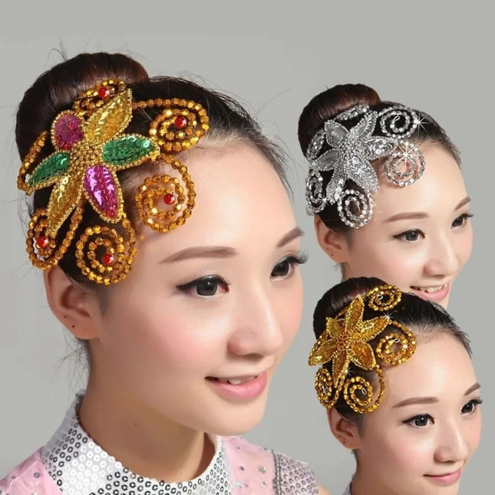 Brilliant Rhinestone Dance Headdress Crystal Flowers Chinese Style Performance Headpiece Classical Design Dance Head Flower