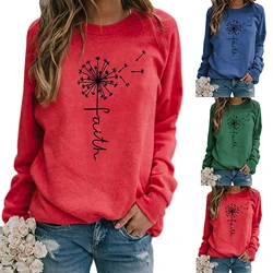 2024 Autumn/Winter women's hoodie faith letter printed round neck long sleeve T-shirt