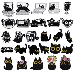 27 Types Cat Shape Enamel Pins Black Cats Animal Lapel Badge Clothes Shirt Decorative Brooches Punk Gothic Style Kitten Pin Gift