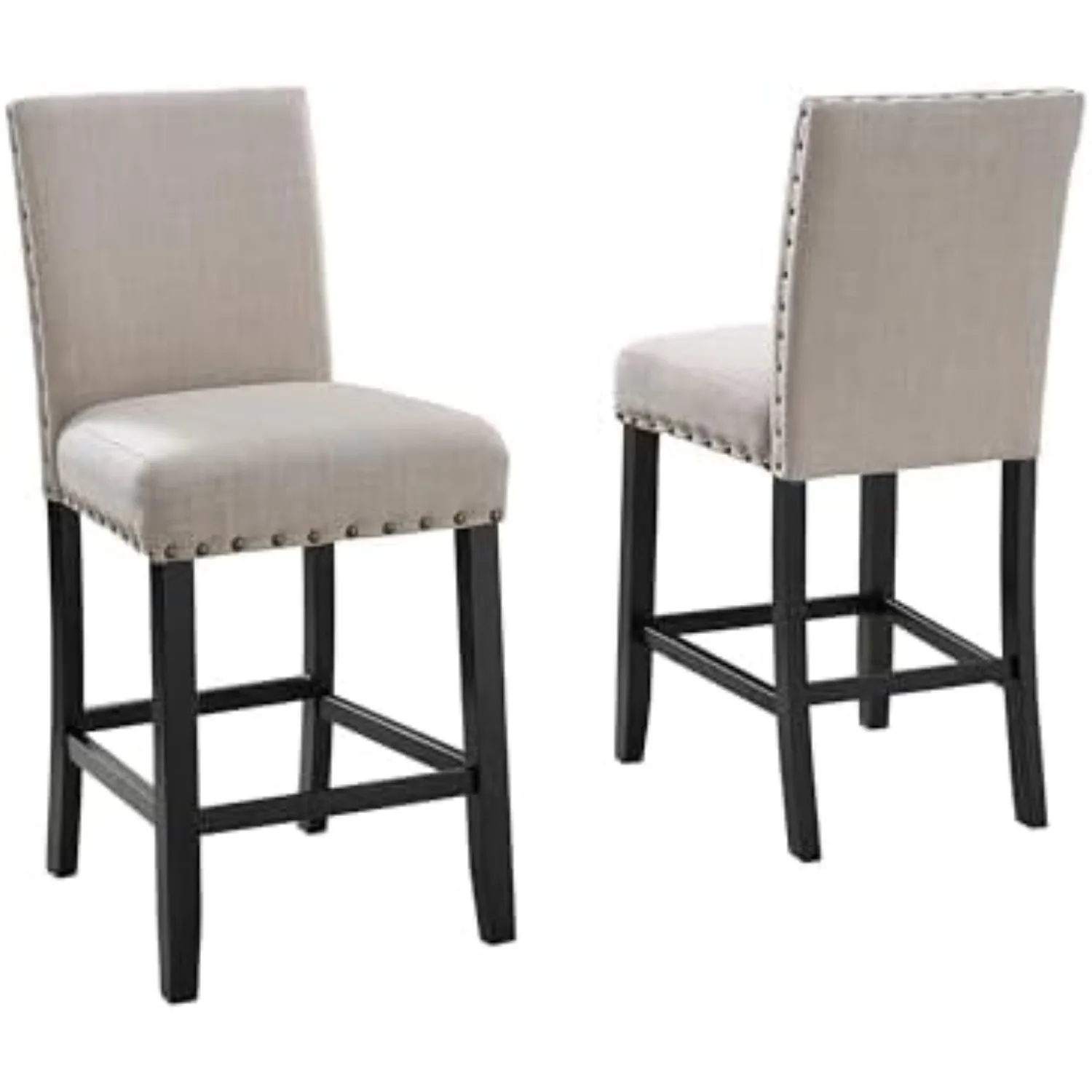 Biony Tan Fabric Counter Height Stools with Nailhead Trim, Set of 2