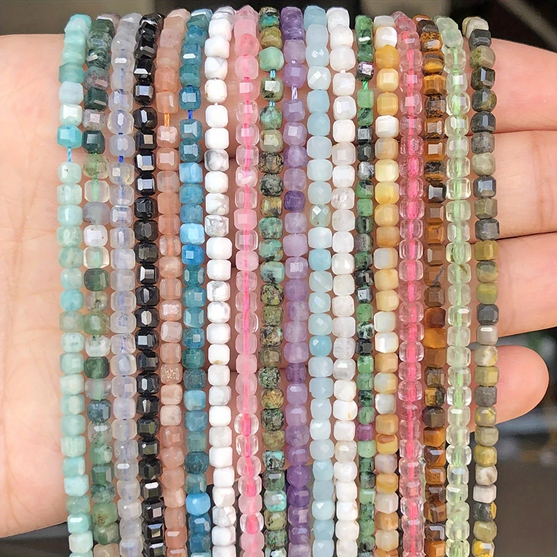 Naturstein, quadratisch facettiert, Amethyst, Quarz, Granat, Labradorit, Würfel-Abstandshalter-Perlen für die Schmuckherstellung, DIY-Armband, Halskette – Detail 2
