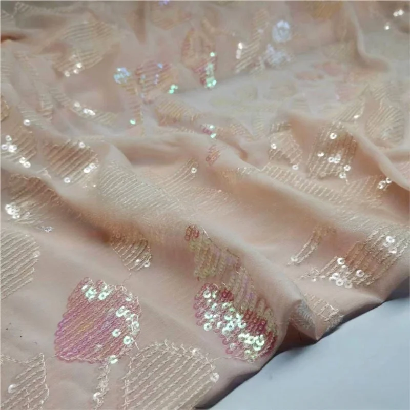 Tecido Chiffon de lantejoulas bordado, Costura artesanal DIY, Moda poliéster