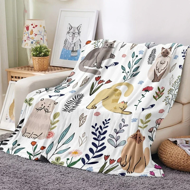 

Мягкое и теплое фланелевое одеяло с милым кошачьим и цветочным узором для дивана, кровати, гостиной, домашнего декора, подарок для любителей животных