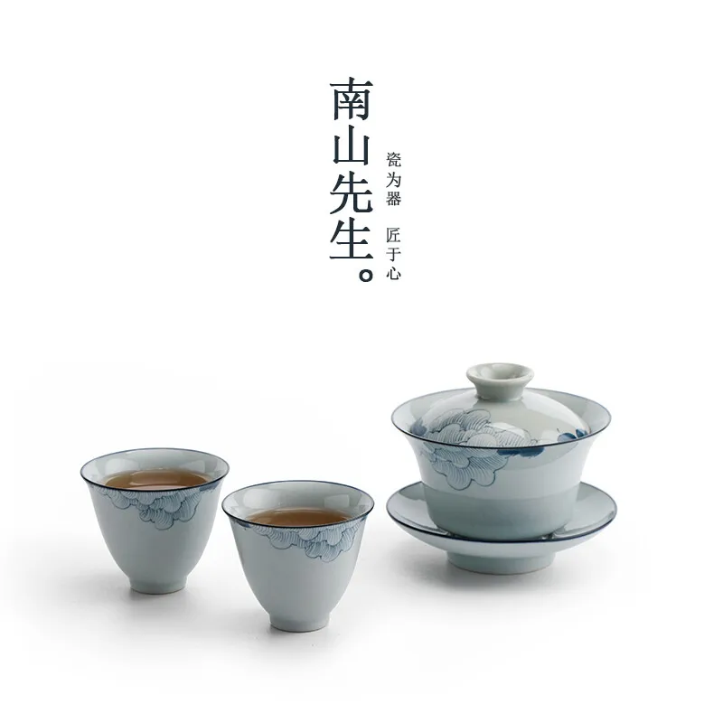 Tea Set Accessories Household Ceramics Sancai Bowl Kungfu Gaiwan Making Bowl Chinese Lotus Cover Bowl Hand Painted Lotus