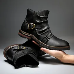 2022 New Men's Ankle Boots Zipper Up Motorcycle Boots Vintage Cowboy Short Boots Men Fashion Western Horse Boots