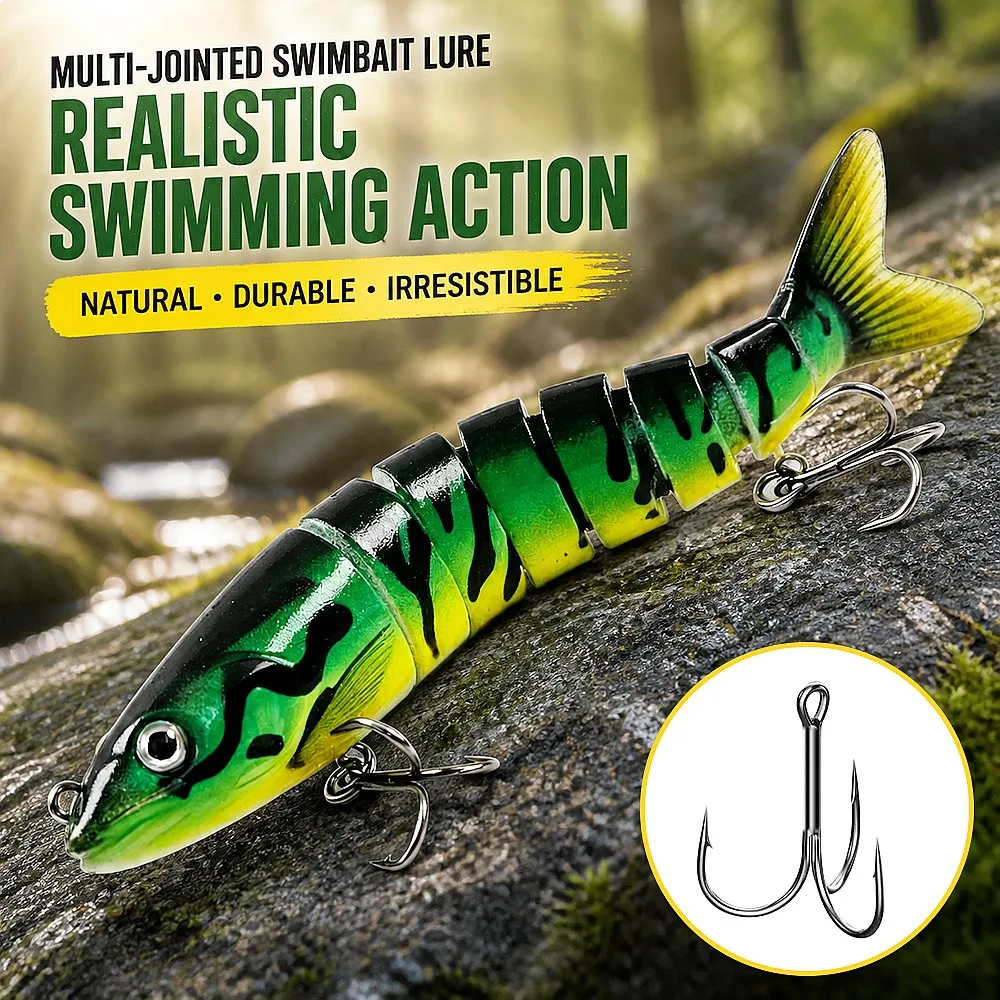 8-Section Swimbait 3/5/10 Pack Multi-Jointed Hard Lure Steel Rattle 3D Eyes for Bass Salmon in Pond
