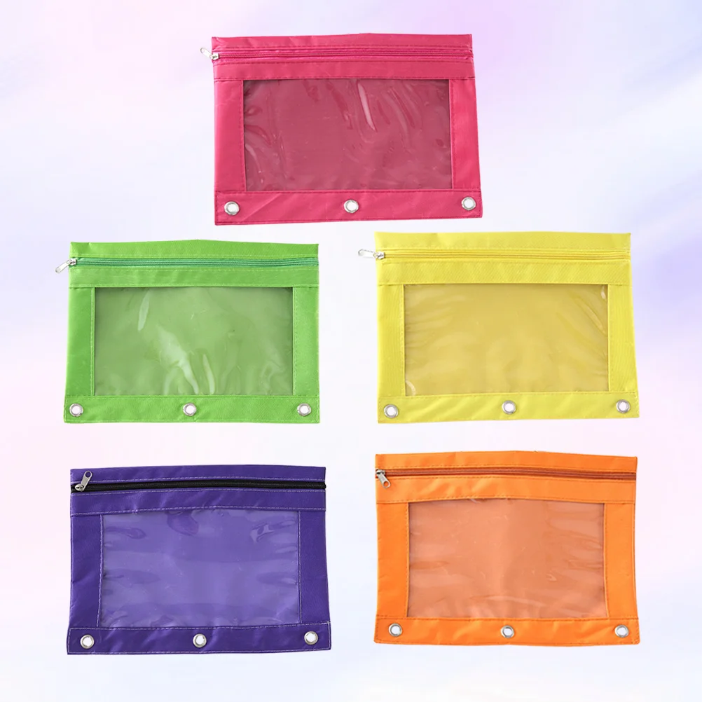 

5Pcs Creative Transparent Zipper Pencil Case Three Hole Large Capacity Pencil Bag Oxford Pencil Bag(Yellow, Purple, Orange, Rosy