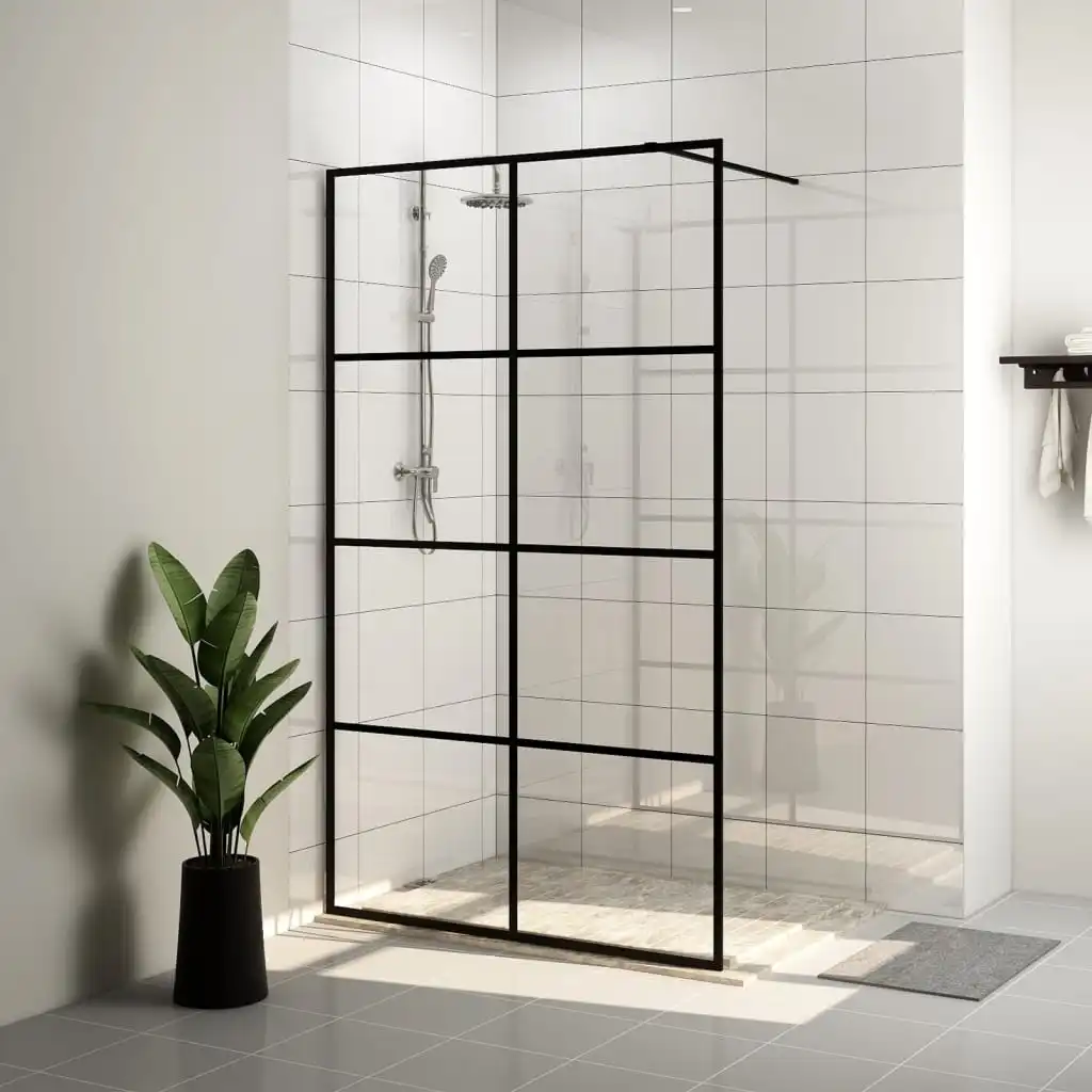 Shower wall with transparent ESG glass 100x black 195 cm