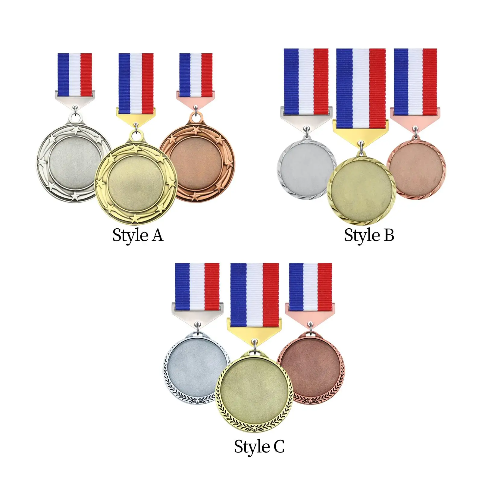 

3 x Medals with Ribbons Zinc Alloy Winner Medals Award Medals for School Sports