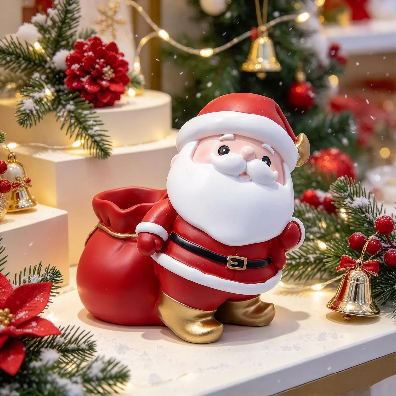 Desk Pencil Holder Resin Cute Christmas Santa Claus Festive Storage Pen Organizer Desk Accessories For Home Office School