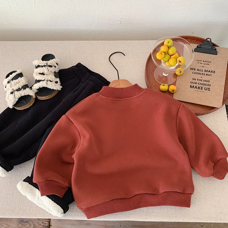 가을 겨울 어린이 소년 스웨터 만화 인쇄 플러스 벨벳 두꺼운 면화 유아 소년 풀오버 어린이 소년 따뜻한상의