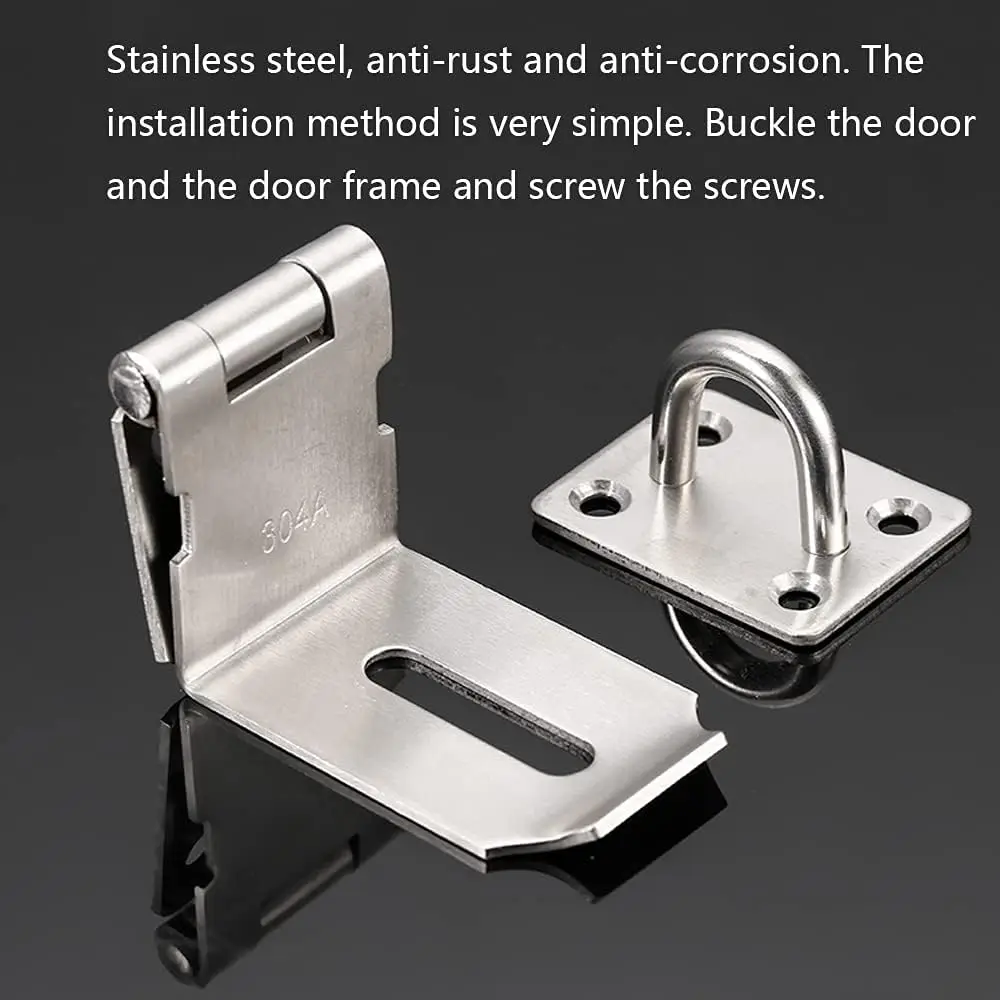 90 Degree Door Hasp Latch 304 Stainless Steel Safety Right Angle Locking Latch Door Clasp Hasp Lock with Screws