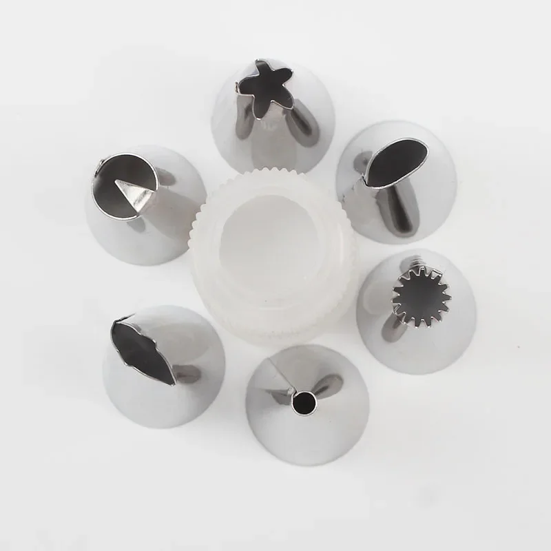 Taartgereedschap Papieren kaartenset 8-delig roestvrij staal 6-koppen Dessert Framing Nozzle Converter + TPU Crèmezak Keuken Bakken