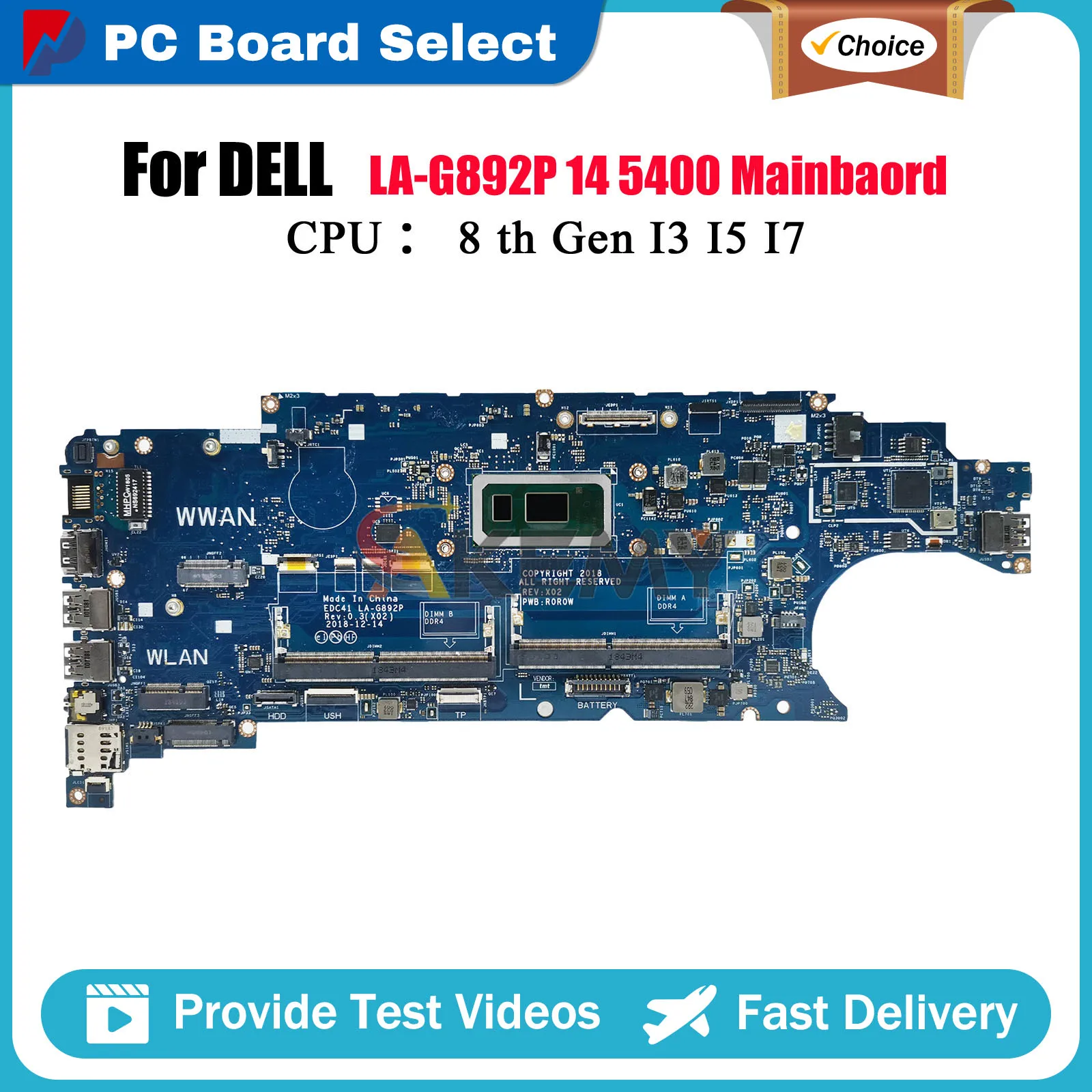 

Материнская плата для ноутбука Dell 5400 LA-G892P с процессором I5 I7 8-го поколения 06RVRC 05T75M, 100% полностью протестирована