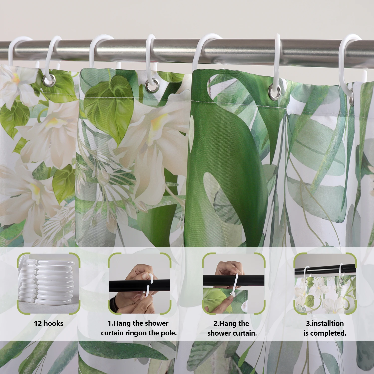 Fun Leopard Shower Curtain,Cat, Dog and Animals Bathing in Nordic Plant Bathtub Bathroom Decorative Shower Curtain with Hooks view 6