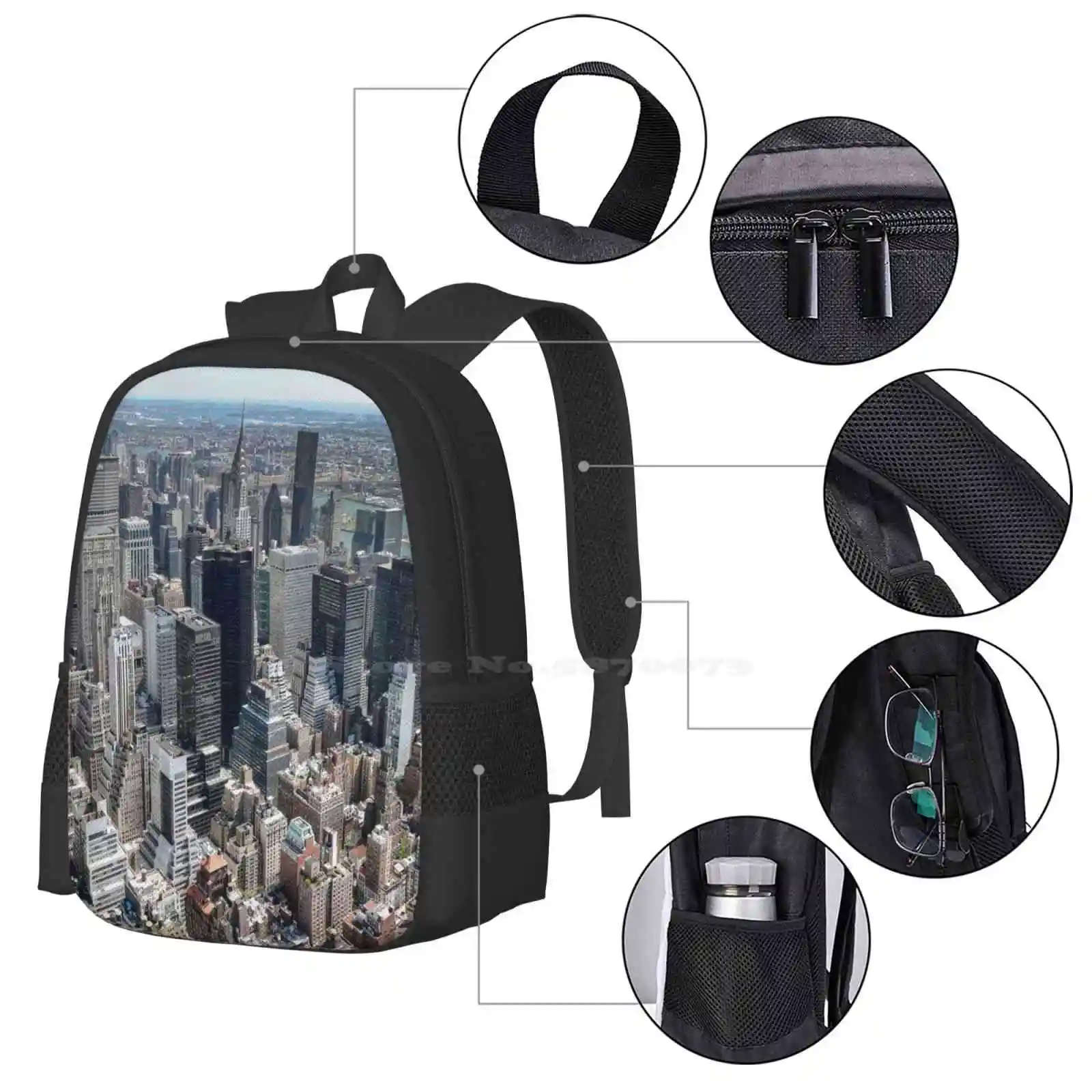 Mochila de moda de la ciudad de Nueva York, vista desde el Empire State Building, gran oferta, bolsos de Nueva York, vista panorámica, invierno, azul