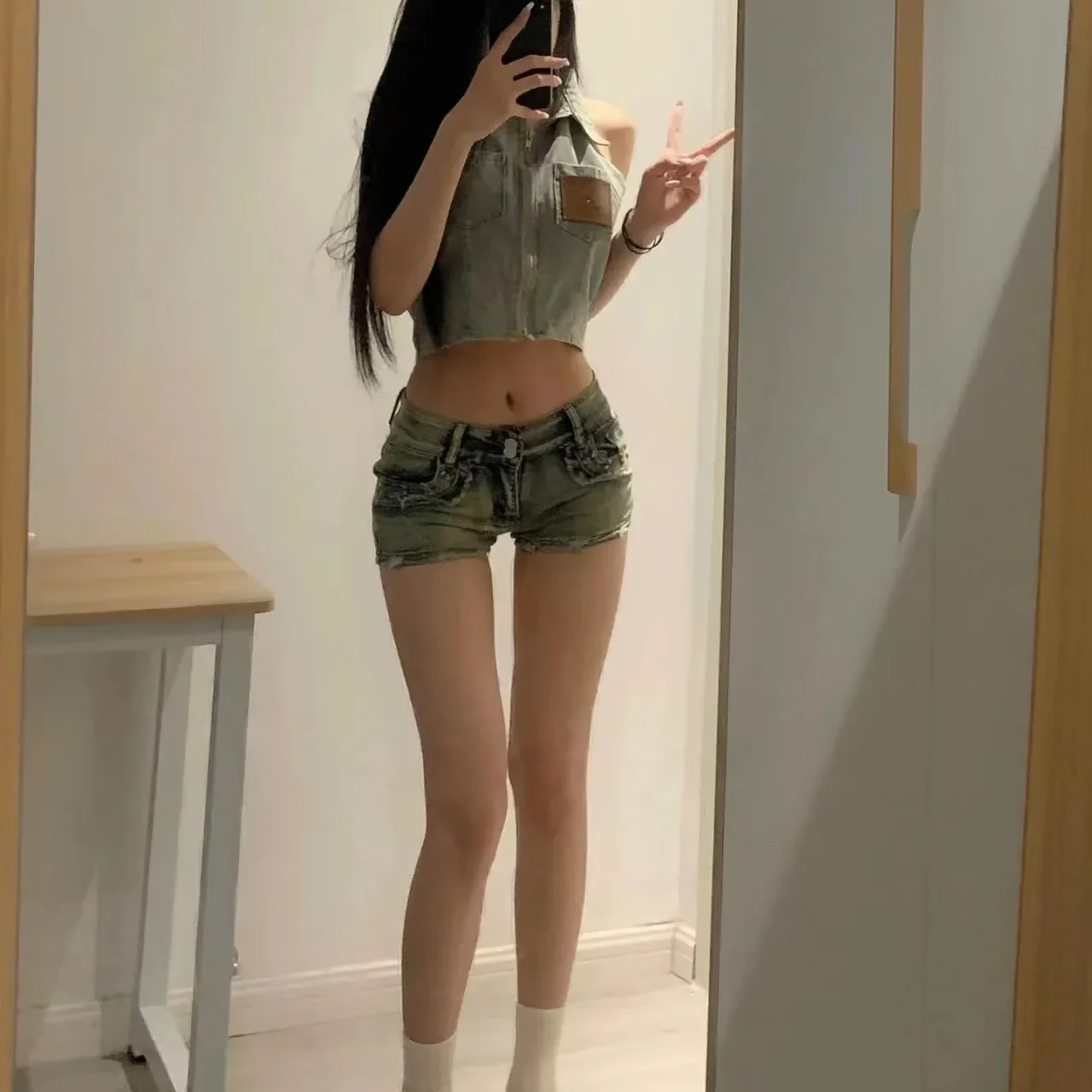 

American Retro Hot Girl Low-waist Denim Shorts for Women's Summer New High Street Wide-leg Ultra-short Jeans Casual Hot Pants