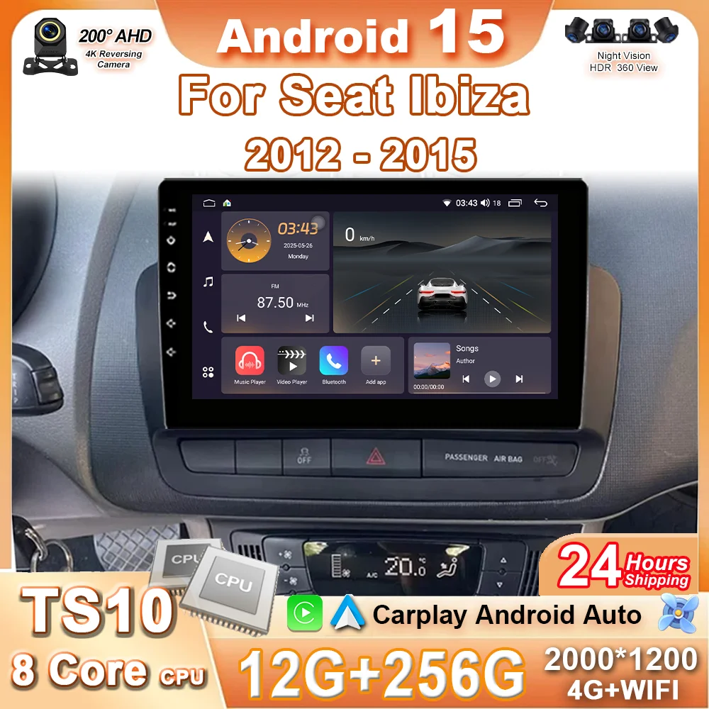 

Автомобильный радиоприемник Android 15 для Seat Ibiza 2012-2015 Carplay Android Auto Радио Автомобильный мультимедийный видеоплеер 4G WIFI без 2din DVD 4G GPS