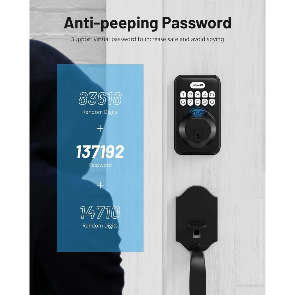 Fingerprint Door Lock Set for Front Door, Keyless Entry Digital Exterior, Electronic Keypad Deadbolt with 2 Lever Handle, Keys,
