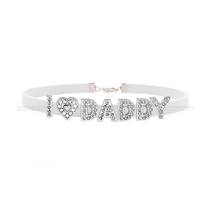 Rhinestone Letters Custom Name I love DADDY Choker Necklace for Women Fashion Kpop Korean Leather Collar Cosplay Jewelry Gift