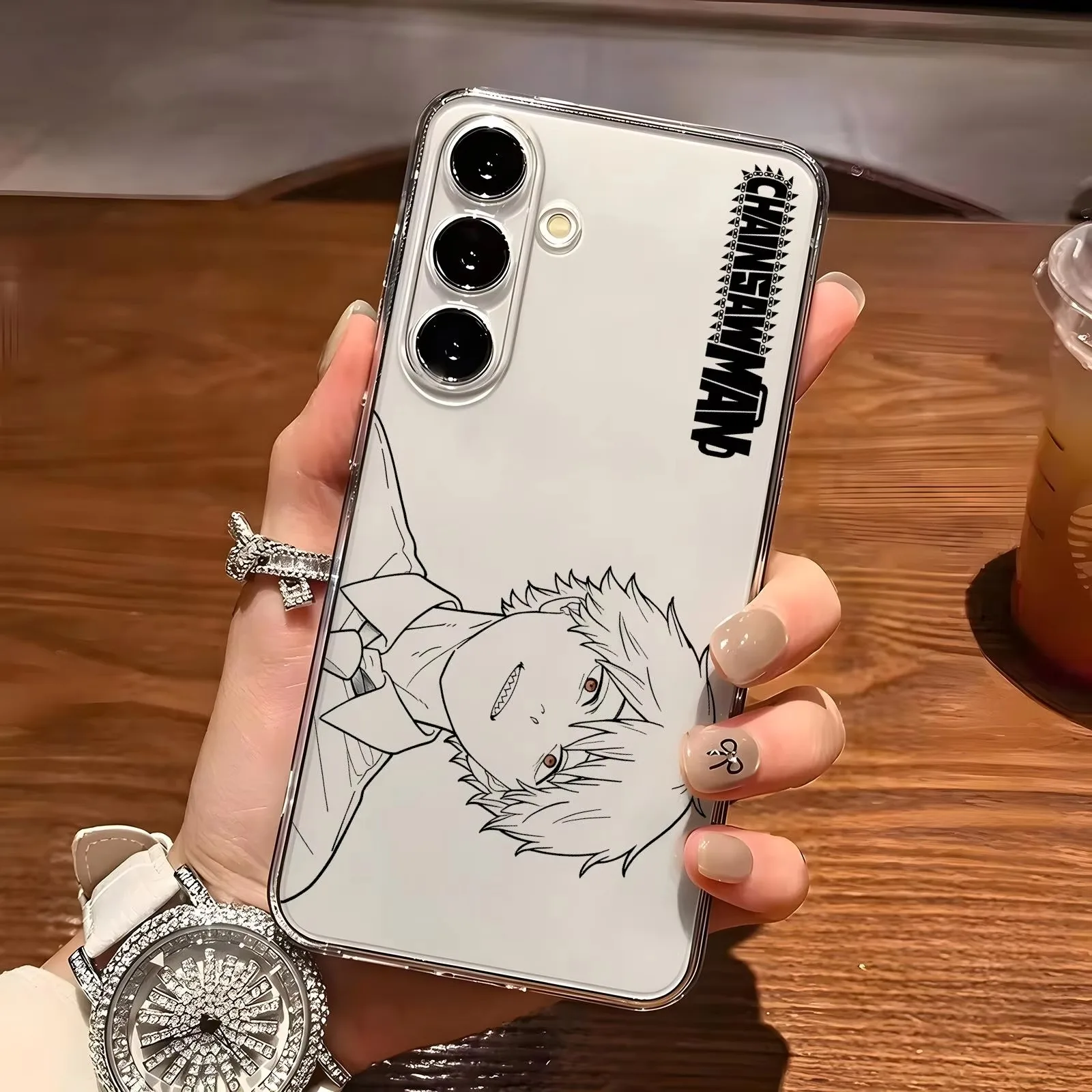 Transparent Soft Shockproof Case Chainsaw Man Reze Denji Couple Simple Line Art For Samsung A56 A55 A36 A35 A16 A26 A15 4G 5G