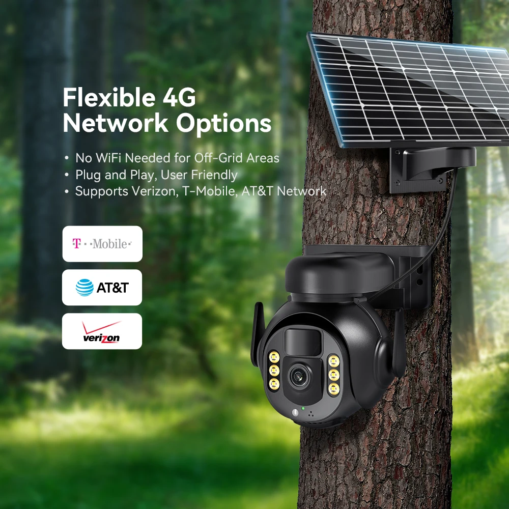 8MP 4K Solar Powered 4G Camera Outdoor High-Definition 5X Zoom Pan Tilt Camera With Solar Panel Battery PIR Human Body Sensing