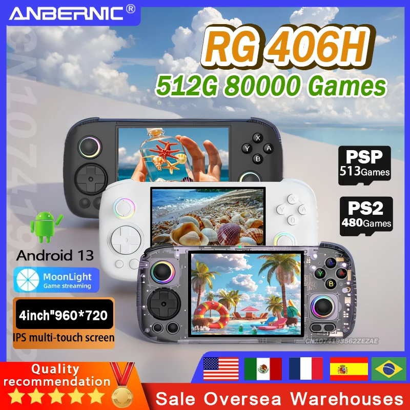 ANBERNIC RG406H Handheld Game Console 4 Inch IPS Multi-touch Screen Android 13 5G WIFI 3D Hall joystick  8G+128G 512G 80000Games