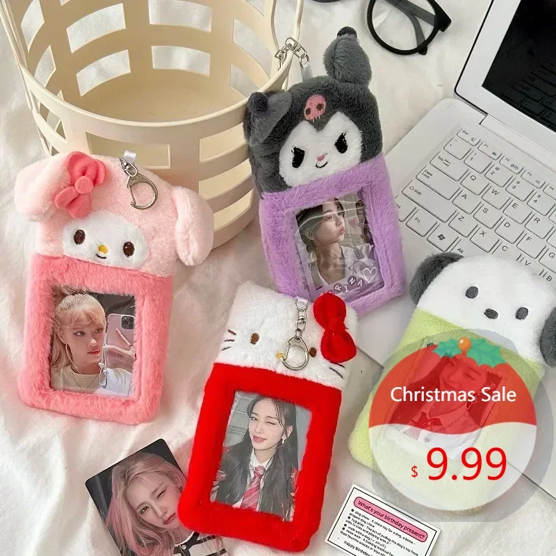 

Sanrio Peripheral Cinnamorolls Plush ID Card Set HelloKitty Kawaii Idol Photo Pendant Keychain Bus Student Holder Cover Gift