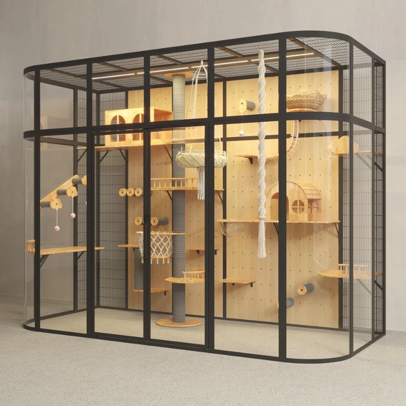 

Cat Villa Panoramic Glass Solid Wood Nest Pet House Panoramic Glass Cat Cage