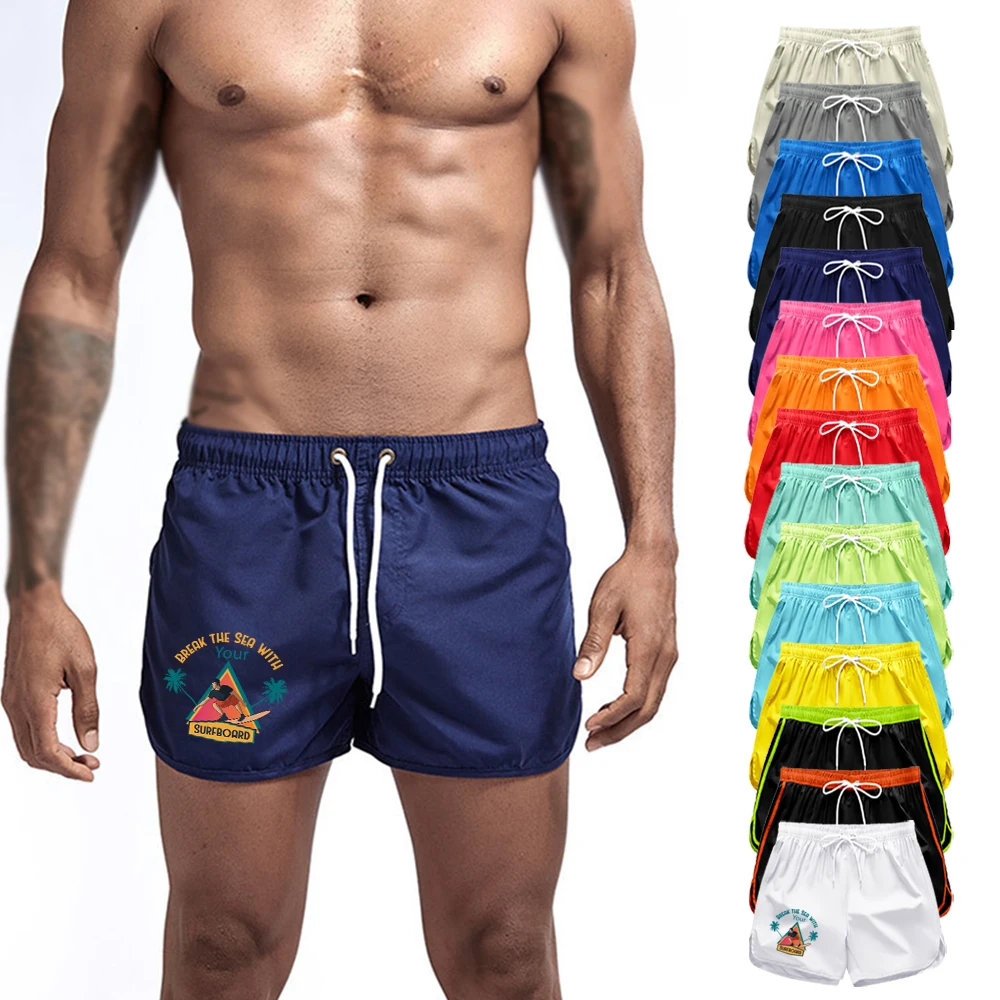

Summer Men's Swimming Quick Dry Beach Swim Trunks Elastic Waist Drawstring Hawaiian Tropical Palm Surfboard Graphic Print Shorts