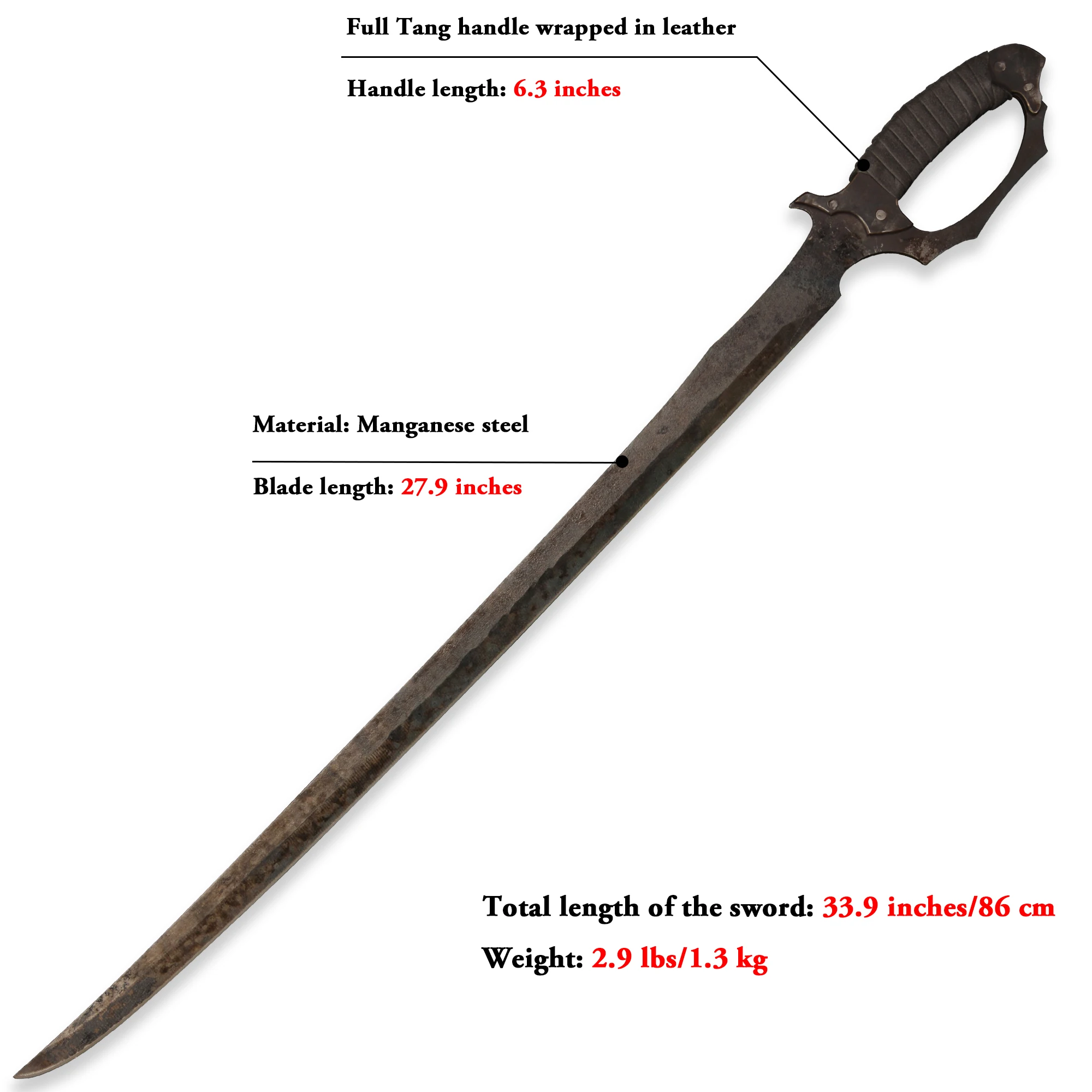 수제 주조 망간강/절단용 검/날카로운/해적 선장/풀탱/야외용