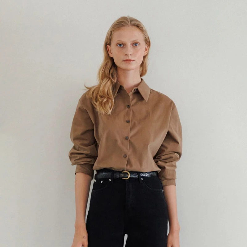 

Korean Sle Loose Long Sve irt Women's Vintage Artistic Versatile Slimming Collared Spring Summer New Arrival