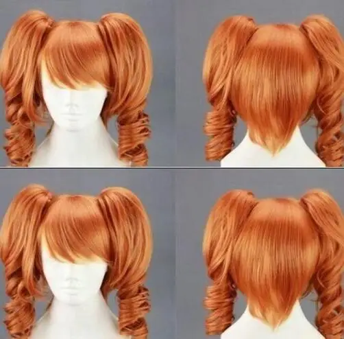 

45cm Medium Length Orange Cosplay Wig Heat Resistant Costume Party Synthetic Wigs 2 Clip On Ponytail 7 Colors