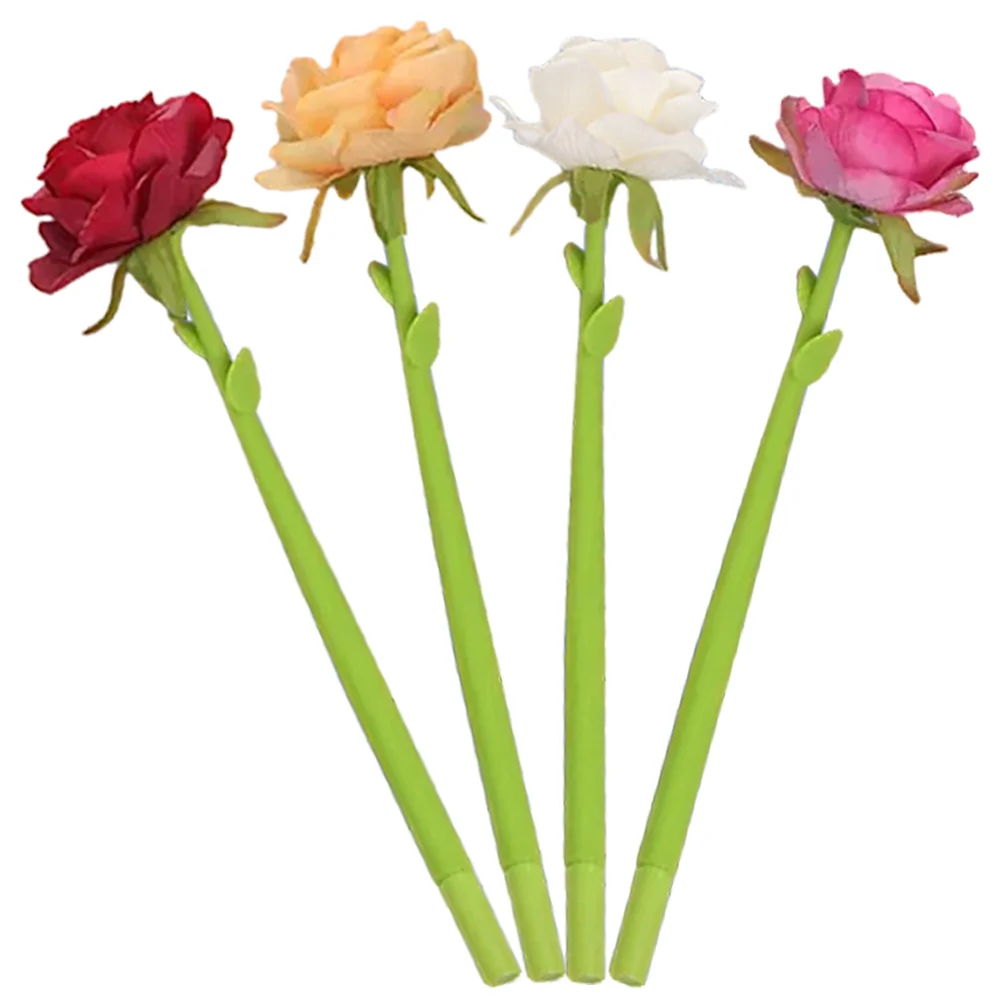 

4 Pcs Rose Ballpoint Pen Gel Pens Decorative Flowers Lifelike Fountain Ink The Gifts Smooth Writing Cloth Novelty Miss