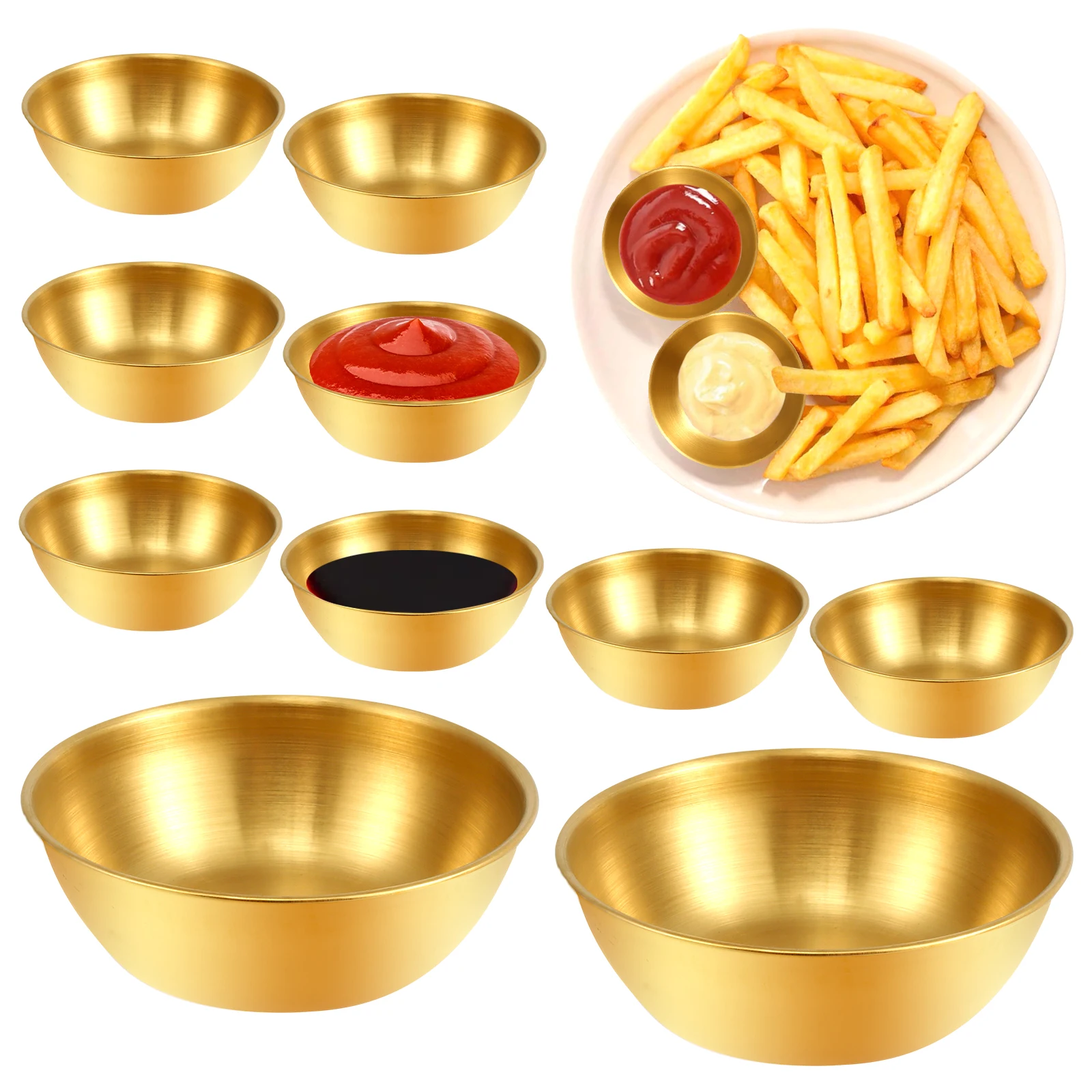 10/12Pcs Sauce Dipping Bow Stainless Steel Sauce Cup Stackable Tomato Mustard Sauce Bowl Mini Dipping Plate Reusable Tableware