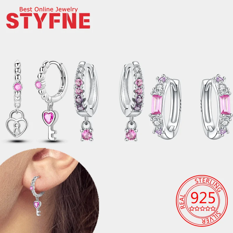 

Pink Hearts Earring for Women 925 Sterling Silver Hoop Earring Jewelry Fashion Graduation Birthday Gifts for Girls Teen