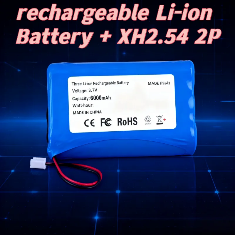 High Capacity  6000mAh 1S3P 18650 Battery 3.7V for Small Player DIY Projects Mini Sound System Plug and Play XH2.54 Port