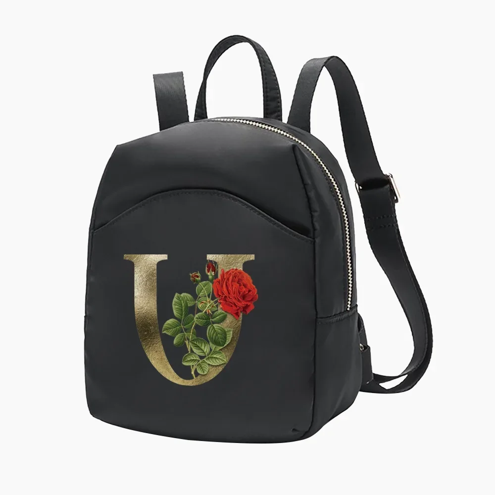 Mini Backpack Crossbody Bag for Teenage Girl Women Shoulder Phone Purse Golden Flower Letter Name Pattern New Trendy Female 2022