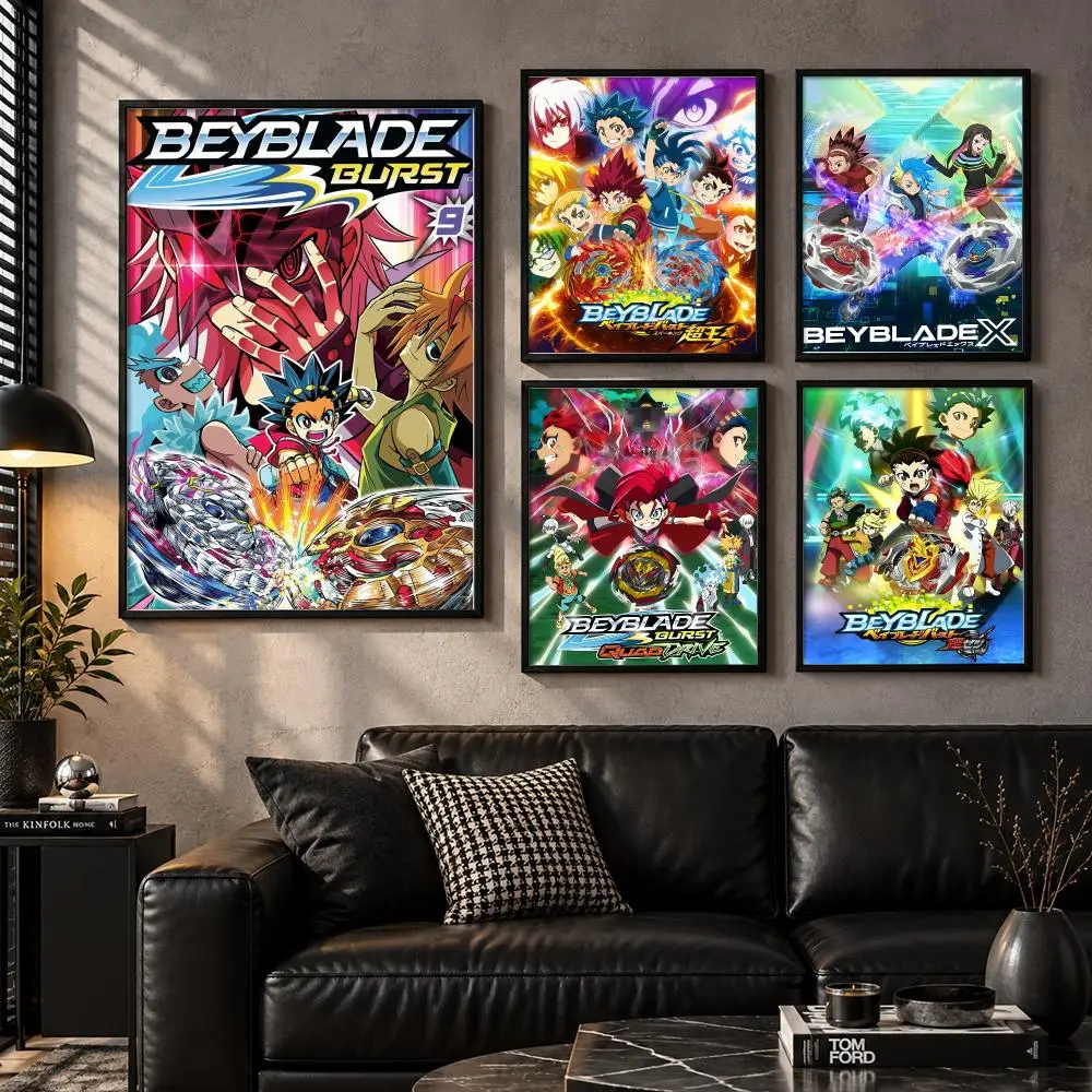 Beyblade Top Battles Shonen Anime Rivalry Teamwork Poster Self-Adhesive Unframed Fashion Wall Prints for Office & Home Decor