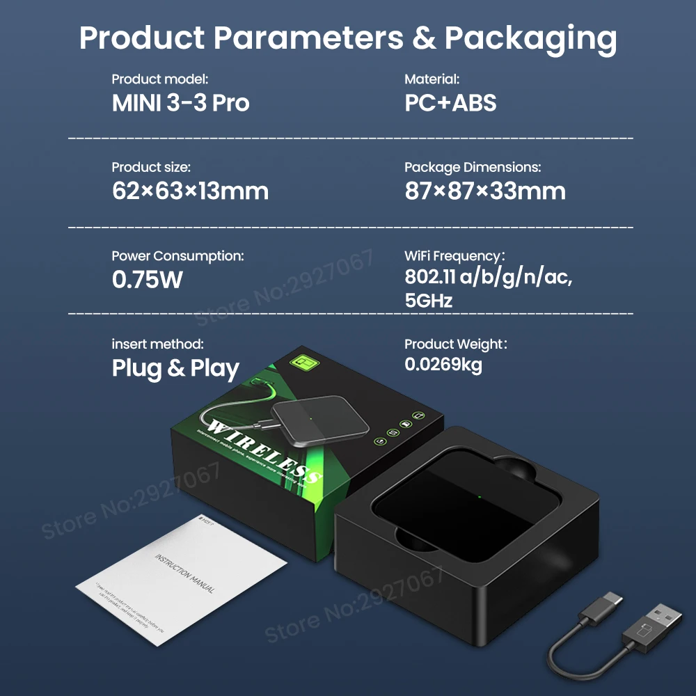 CarlinKit Wireless CarPlay Box Mini 3 Pro Android Auto Беспроводной адаптер USB Plug and Play Автоматическое подключение для OEM Автомобильный двойной режим