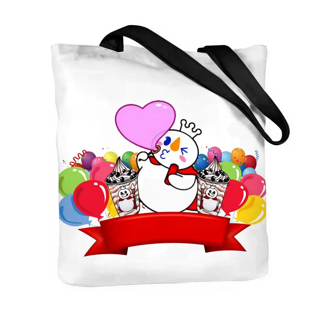 MIXUE Ice Cream & Tea Storage Bags Canvas Double-Sided Print Fashion Shoulder Tote Shopping Bag Gift Eco Handbags