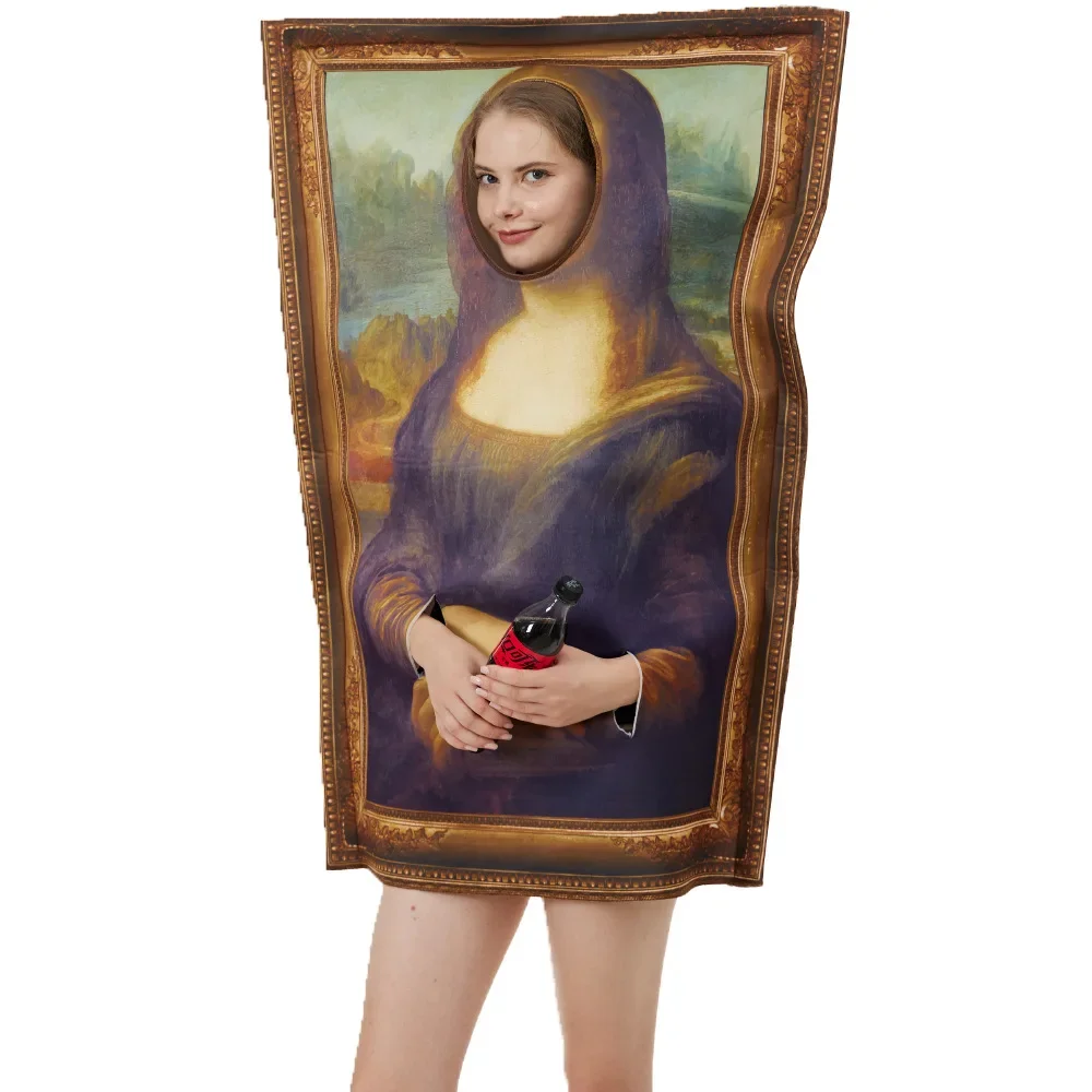 

Funny Cosplay Mona Lisa Mural Costumes Props for Adult Unisex Sponge Jumpsuit Halloween Classic Carnival Fancy Dress Up Party