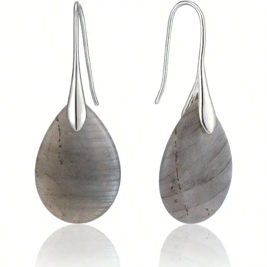 

Agate Teardrop Grey Drop Earrings Fishhook Dangle For Women