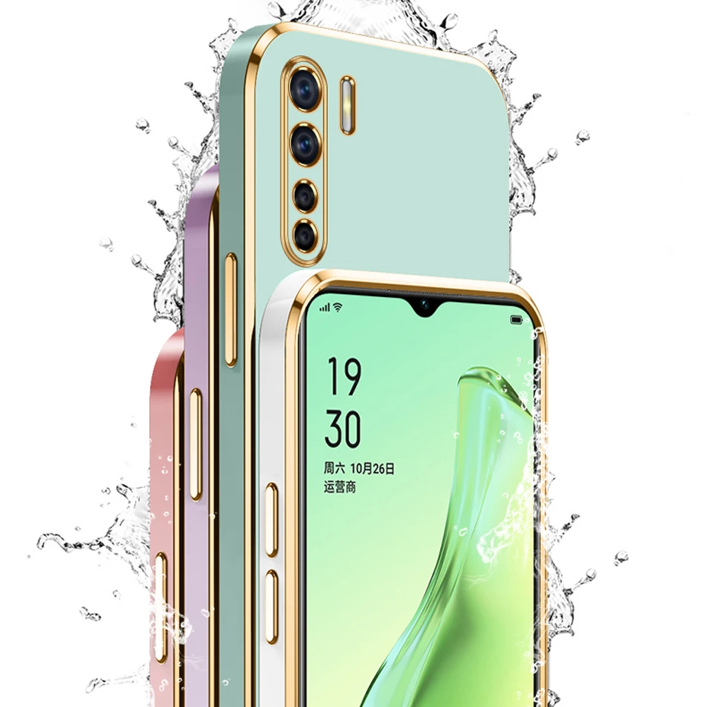 For OPPO A91 Case Luxury Square Plating oppo Reno3 Phone Case CPH2043 CPH2001 CPH2021 Case ShockProof Silicone Back Cover Fundas
