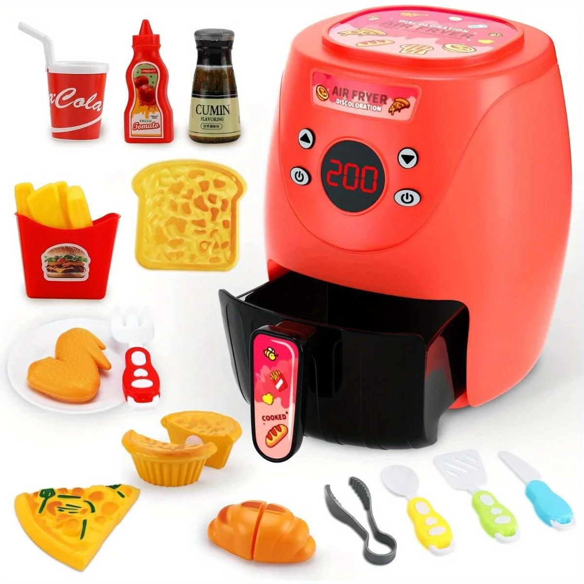 Children\'s Fun Kitchen Play House Toys Simulation Air Fryer Sound and Light Color Changing Cooking Set copy